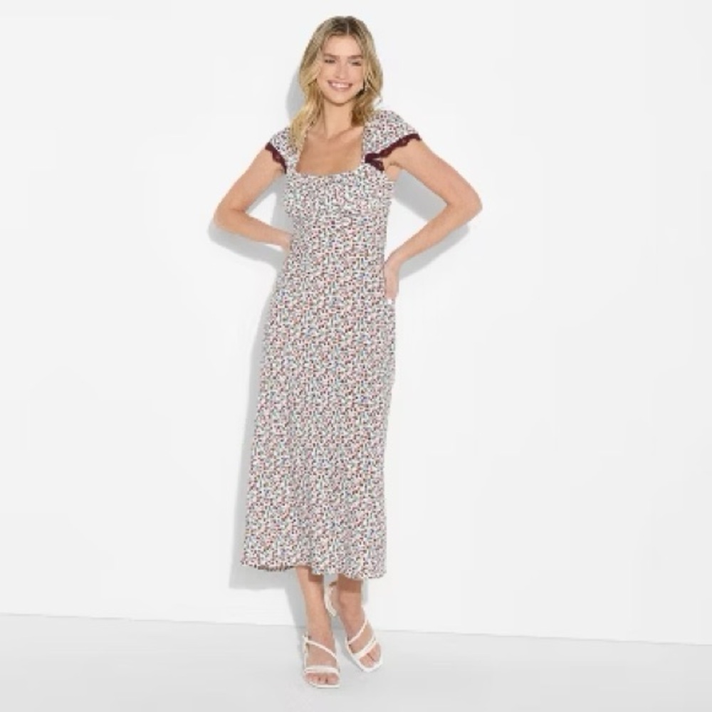 Flutter Cap Sleeve Maxi A-Line Dress - Wild Fable Off-White Floral size 3X NWT